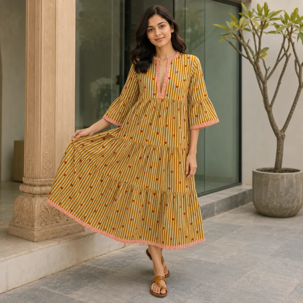 AMBIKA HEARTS V-NECK LONG DRESS