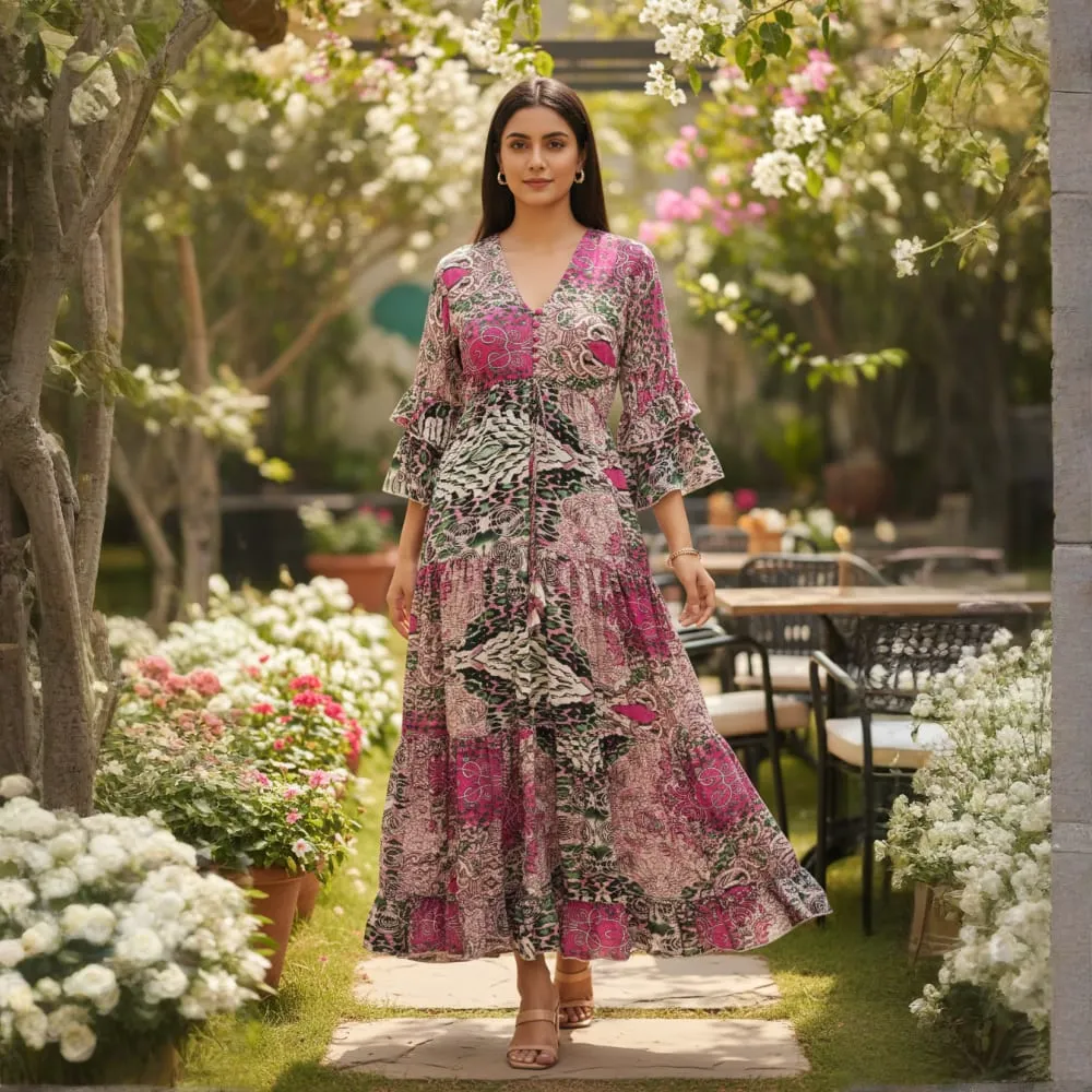 [26KL-SB-1008-LD-2352] DIVYA RUFFLED BELL CUFF LONG DRESS