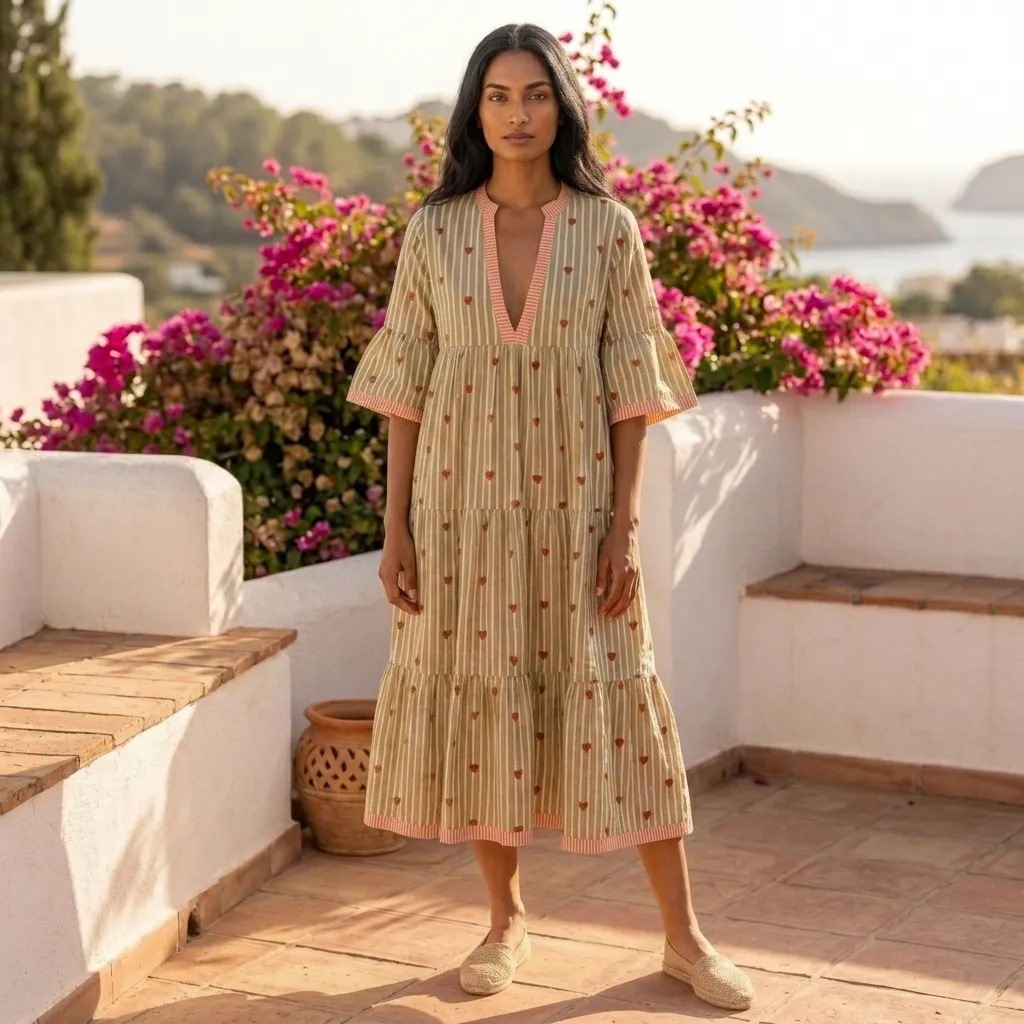 AMBIKA HEARTS V-NECK LONG DRESS