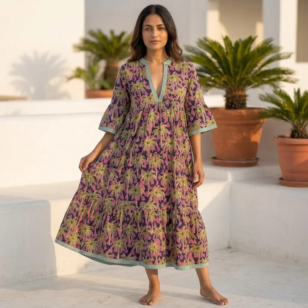 AMBIKA TROPICAL V-NECK LONG DRESS
