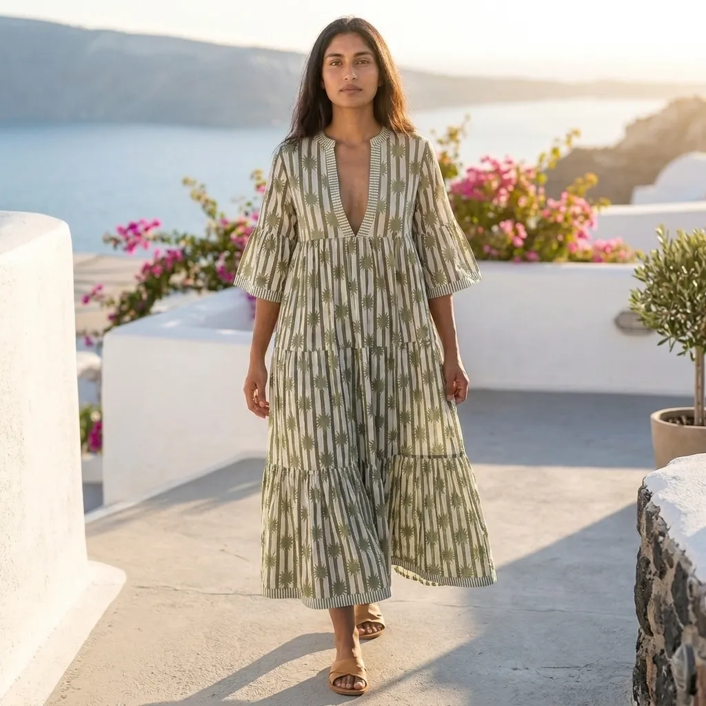 AMBIKA TROPICAL V-NECK LONG DRESS