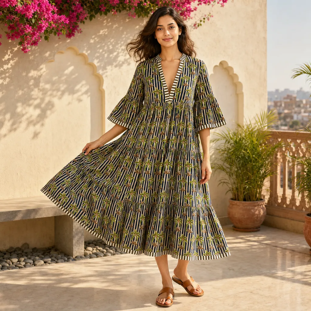 AMBIKA TROPICAL V-NECK LONG DRESS