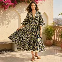 AMBIKA TROPICAL V-NECK LONG DRESS
