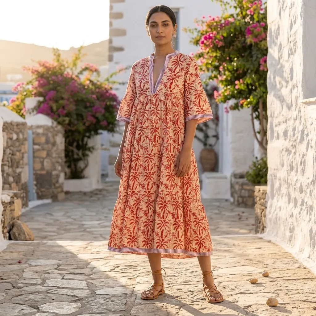 AMBIKA TROPICAL V-NECK LONG DRESS