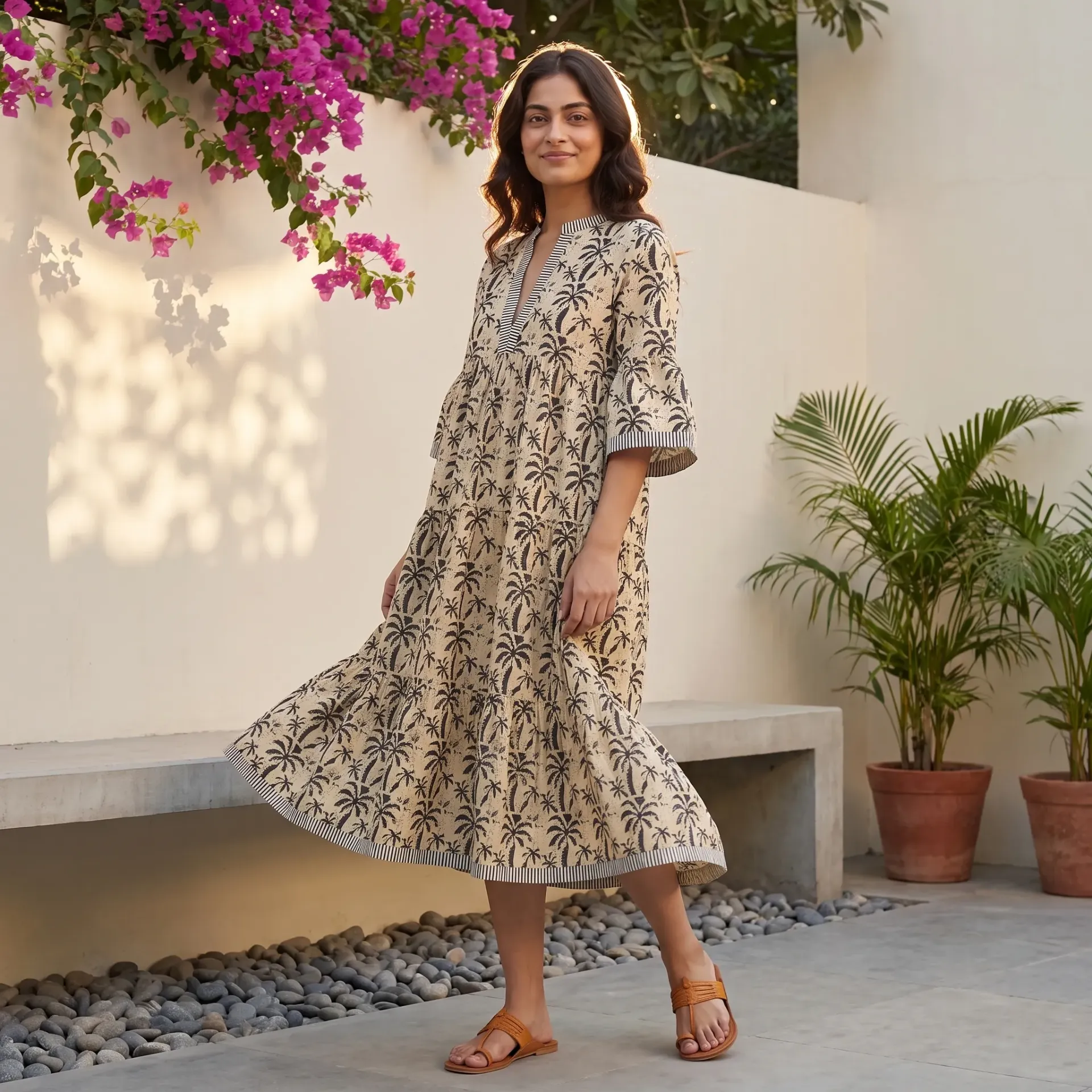 AMBIKA TROPICAL V-NECK LONG DRESS