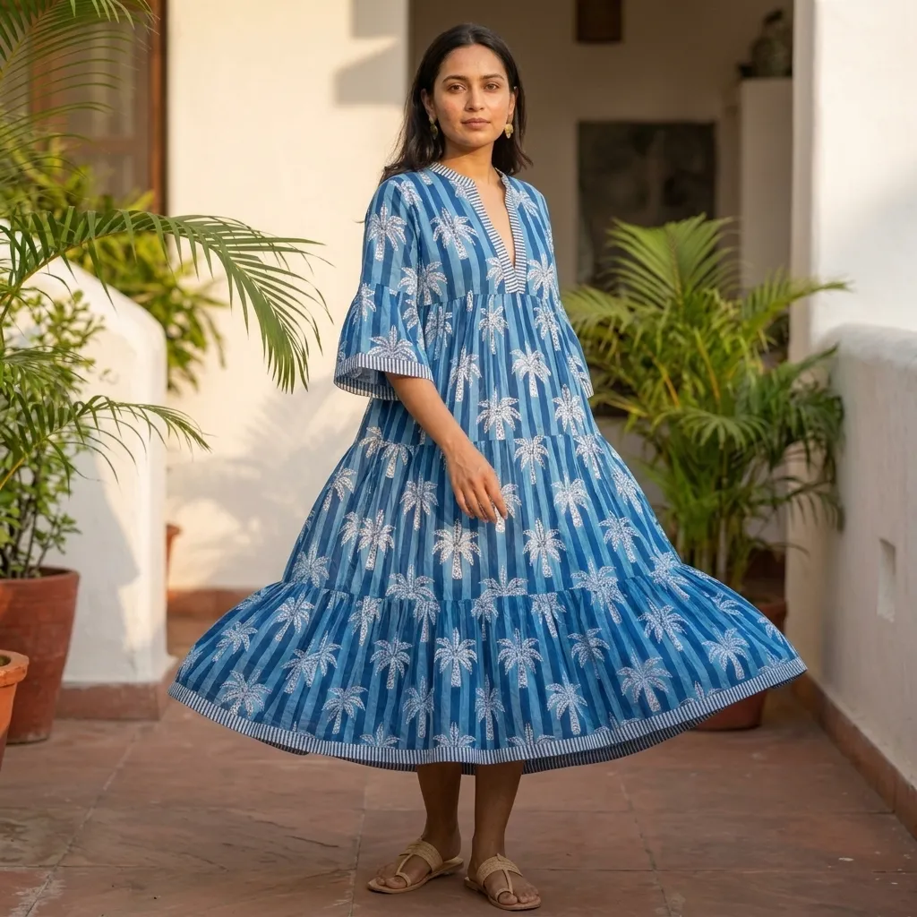 AMBIKA TROPICAL V-NECK LONG DRESS