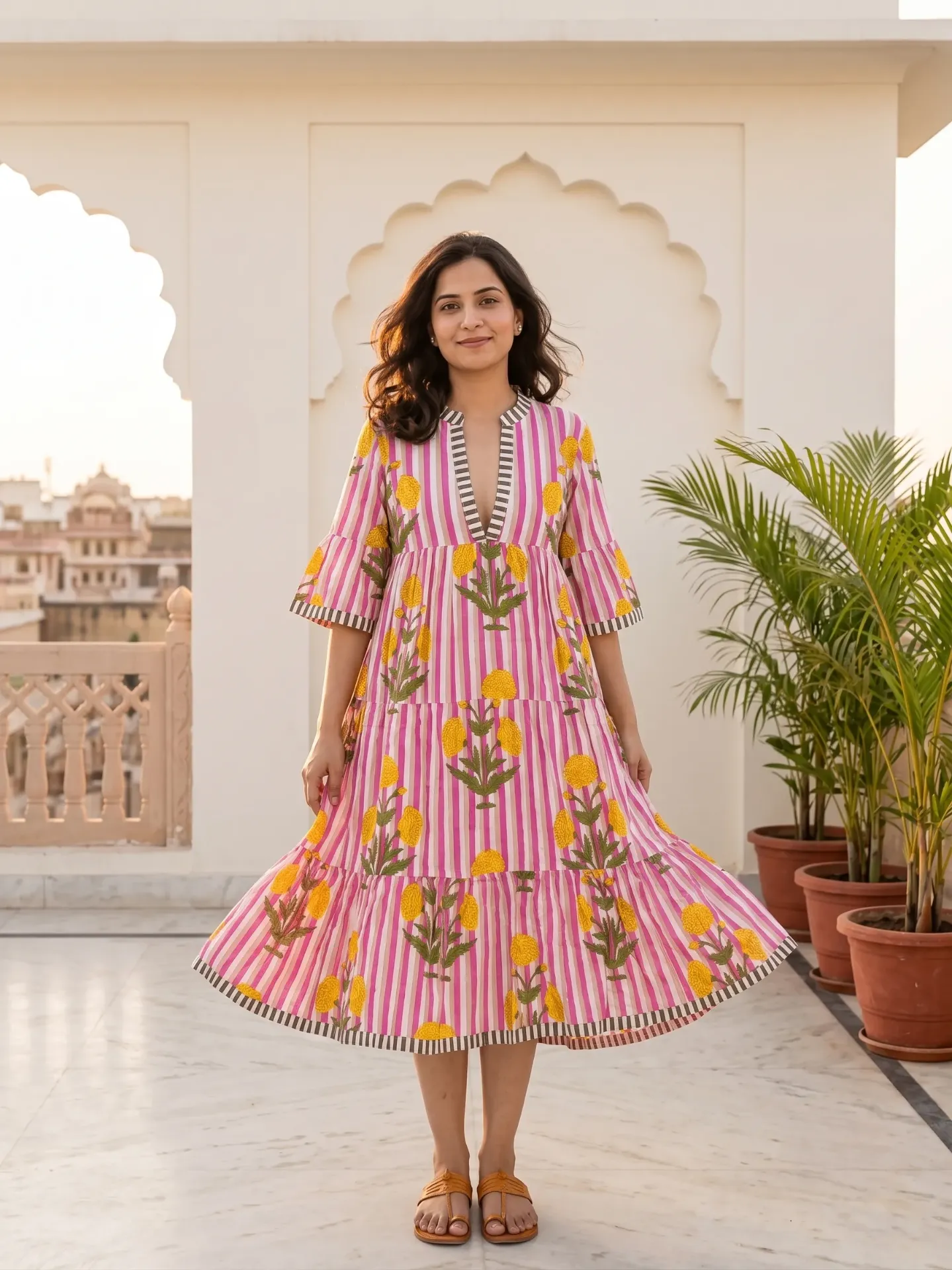 AMBIKA FLORAL V-NECK LONG DRESS