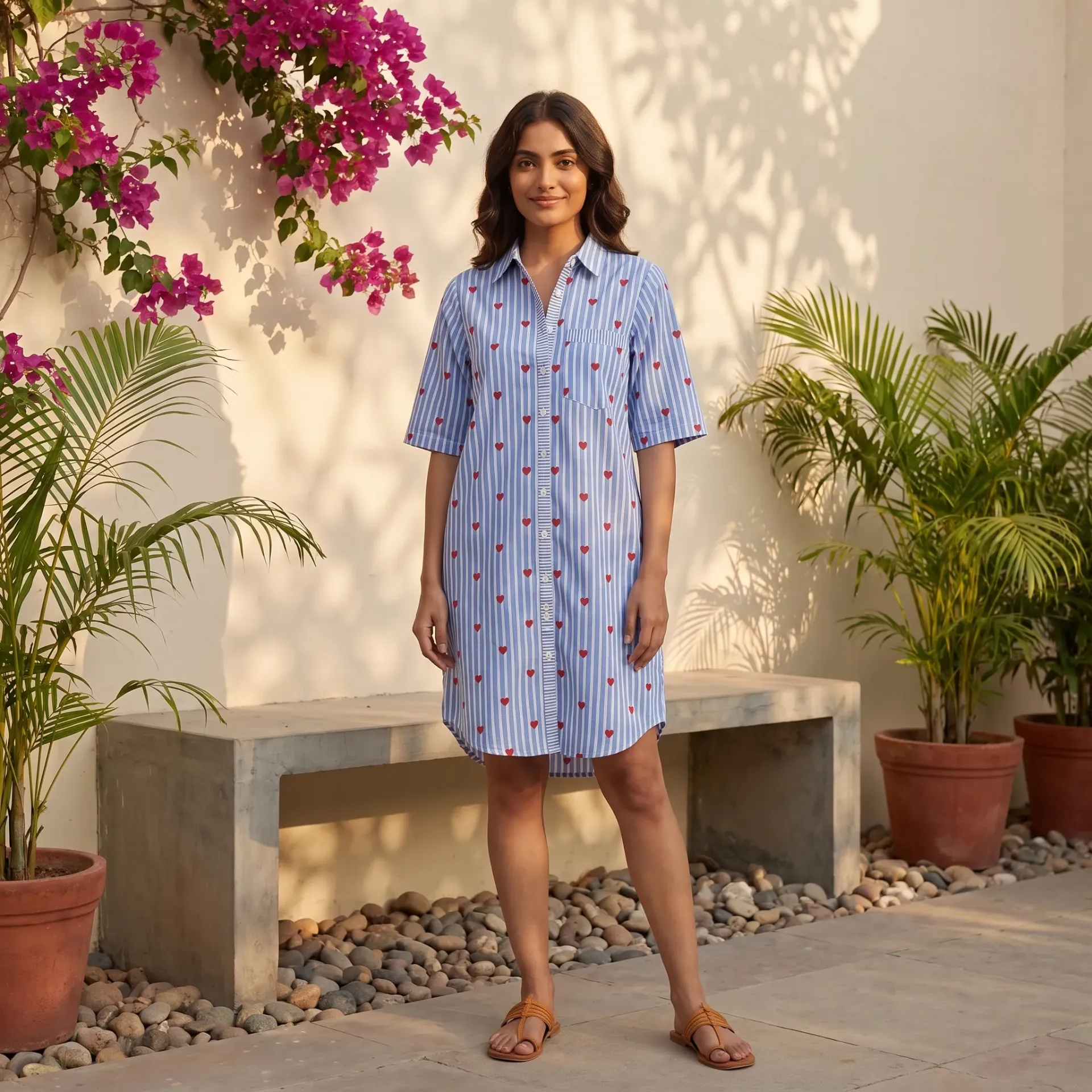 [26KL-CBR-9D-LD-H13] MEGHA HEARTS LONG SHIRT (H13-Dodger Blue)