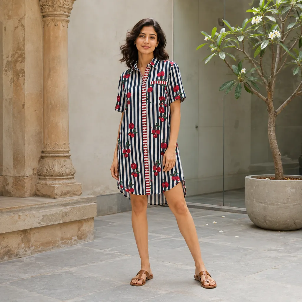 [26KL-CBR-9D-LD-FR1] MEGHA FRUITS LONG SHIRT (FR1-Black/Red)